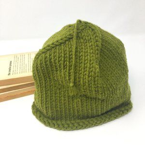 Handknitted Olive Green Unisex Rolled Edge Cap Beanie Hat